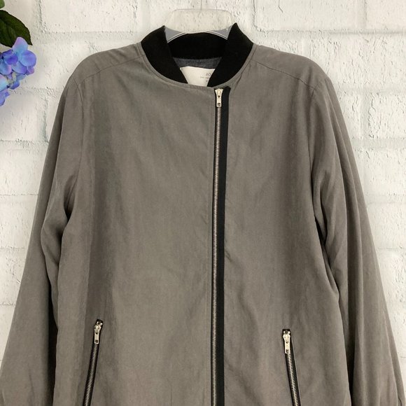 J.O.A. Chelsea Longline Bomber Jacket Size S Wool Lining Gray Asymmetrical Zip - Picture 4 of 10